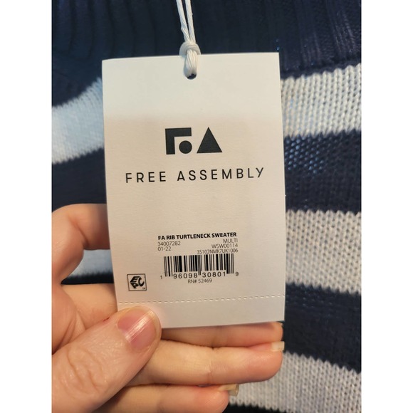 Free Assembly Ribbed Turtleneck Sweater Navy & White Size XXL - Picture 3 of 5